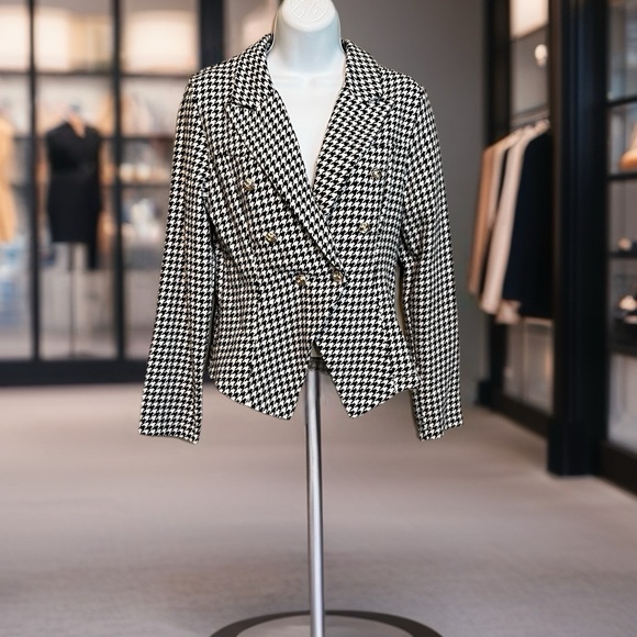 SHEIN Size 4 Houndstooth Blazer in Black and White - Picture 1 of 7